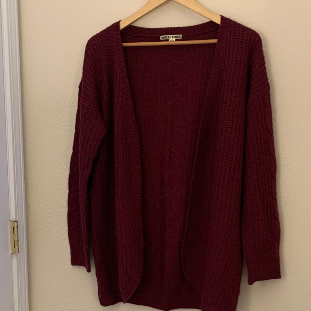 Moral Fiber Dark Purple Open-Front Cardigan